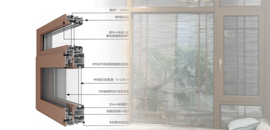 健康門(mén)窗-113附框式低碳鋁木窗紗一體